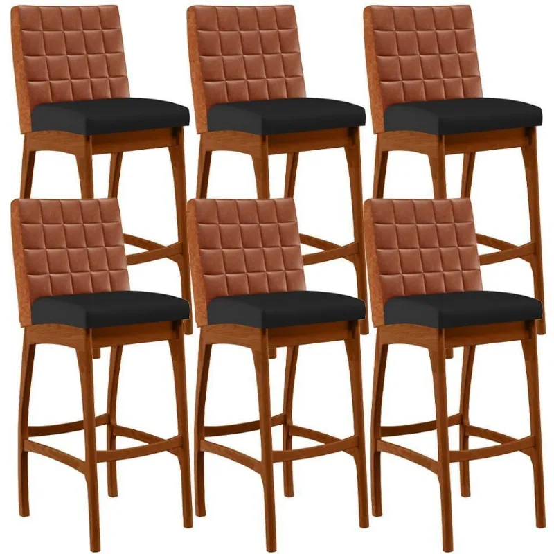 Kit 06 Banquetas Altas Mila Camel Corano Preto - Lyam Decor