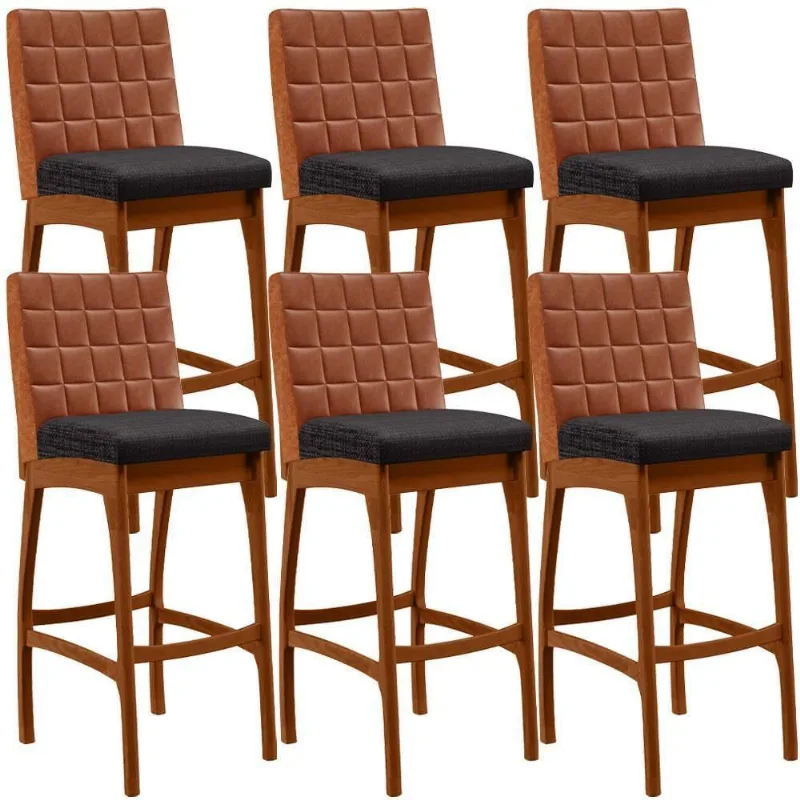 Kit 06 Banquetas Altas Mila Camel Linho Chumbo - Lyam Decor