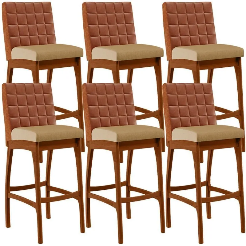 Kit 06 Banquetas Altas Mila Camel Linho Bege Escuro - Lyam Decor