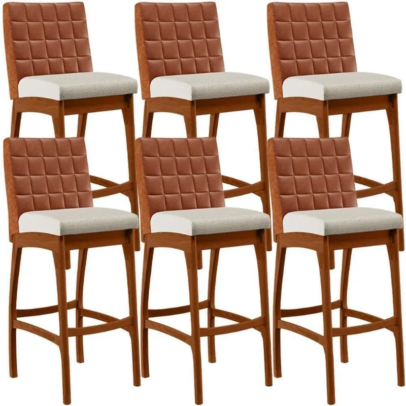 Kit 06 Banquetas Altas Mila Camel Linho Champagne - Lyam Decor
