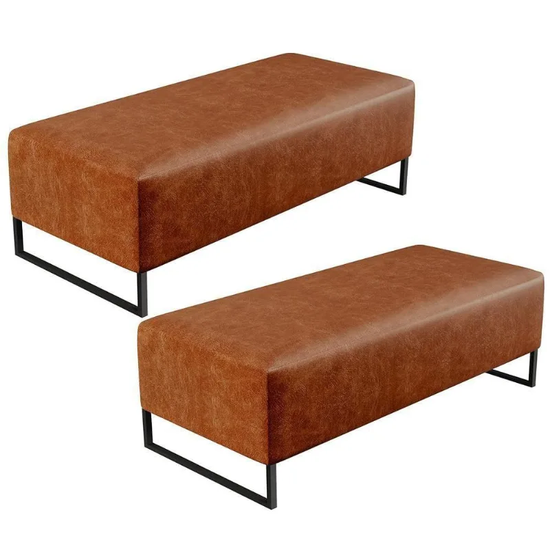 Kit 02 Puffs Decorativo Bali W01 Base Ferro 120X50 Cm Camel