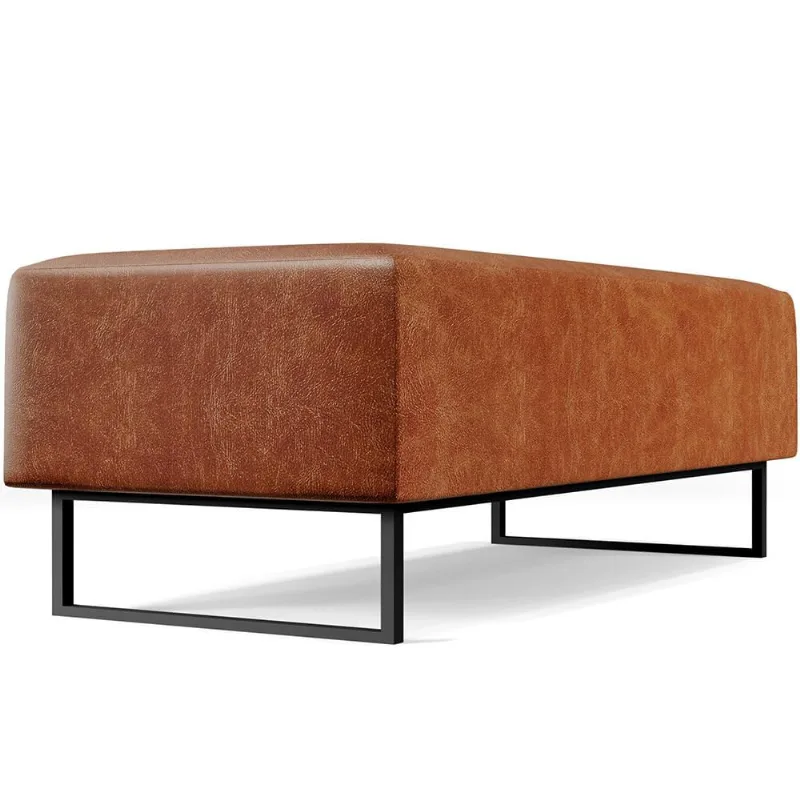 Puff Decorativo Sala de Estar Bali W01 Base Ferro 120x50 cm Couríssimo Camel - Lyam Decor