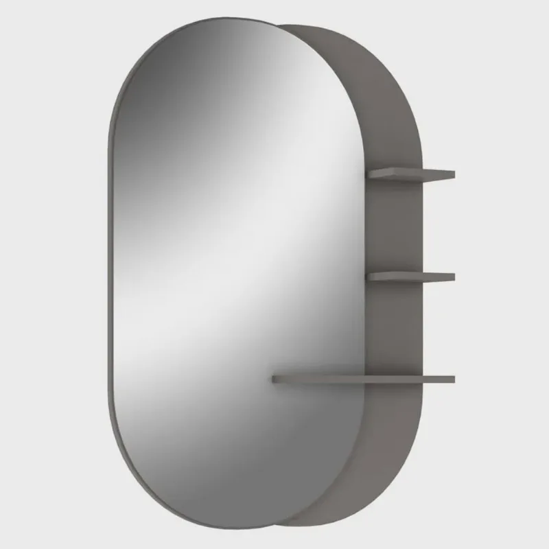 Espelho Decorativo Para Banheiro 70 cm Com Prateleiras Vicenza B06 Magneto Nogal - Lyam Decor