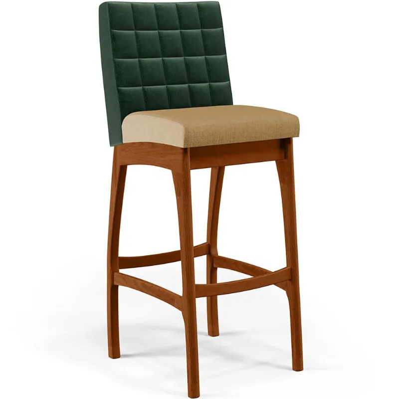 Banqueta Alta Cozinha Sala De Jantar Fixa Mila B04 Facto Verde Musgo Linho Bege Escuro - Lyam Decor - Lyam Decor