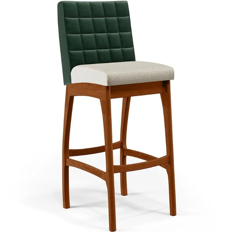 Banqueta Alta Cozinha Mila B04 Facto Verde Musgo Champagne - Lyam Decor