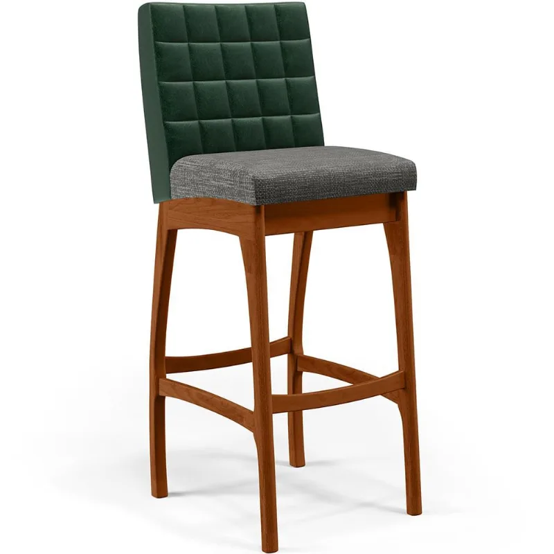 Banqueta Alta Cozinha Sala De Jantar Fixa Mila B04 Facto Verde Musgo Linho Cinza Escuro - Lyam Decor - Lyam Decor