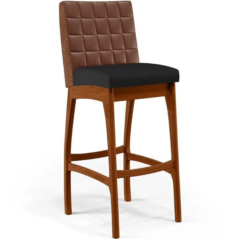 Banqueta Alta Cozinha De Jantar Fixa Mila B04 Marrom Preto - Lyam Decor
