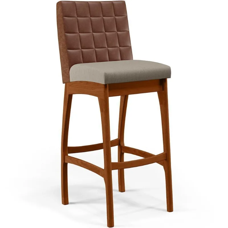 Banqueta Alta Para Cozinha B04 Marrom Bege - Lyam Decor