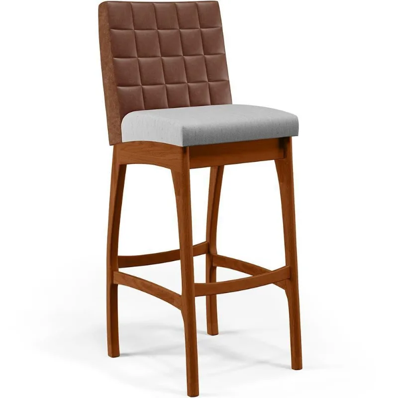 Banqueta Alta Para Cozinha B04 Marrom Cinza - Lyam Decor