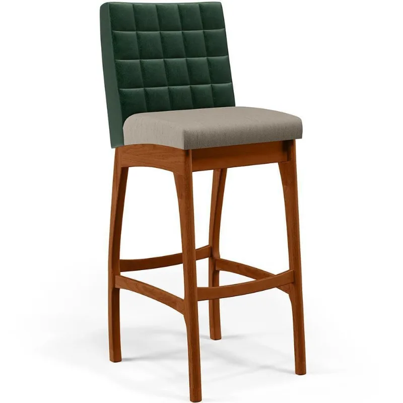 Banqueta Alta Para Cozinha B04 Verde Musgo Bege - Lyam Decor