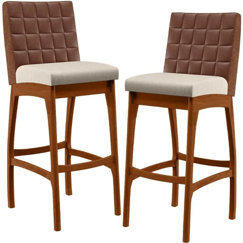Kit 02 Banquetas Altas Cozinha B04 Marrom Cru - Lyam Decor