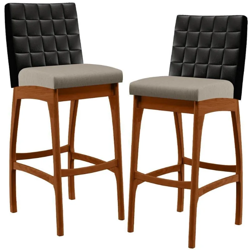 Kit 02 Banquetas Altas Cozinha B04 Preto Bege - Lyam Decor