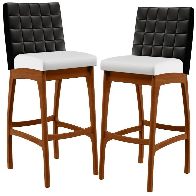 Kit 02 Banquetas Altas Cozinha Mila B04 Preto Corano Branco - Lyam Decor