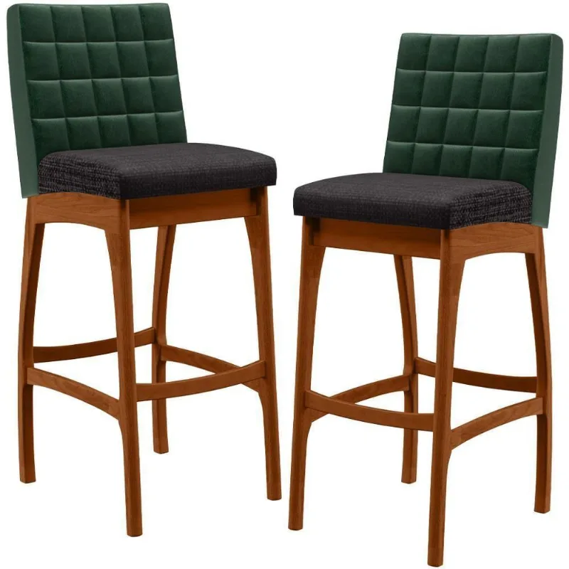 Kit 02 Banquetas Altas Cozinha B04 Verde Musgo Chumbo - Lyam Decor