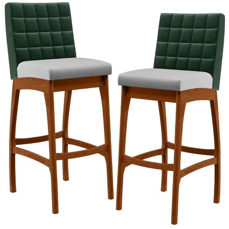 Kit 02 Banquetas Altas Cozinha B04 Verde Musgo Cinza - Lyam Decor