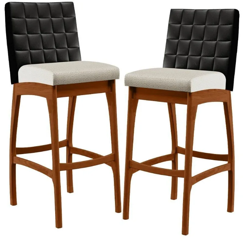 Kit 02 Banquetas Altas B04 Preto Champagne - Lyam Decor