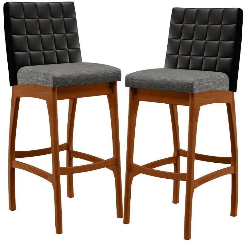 Kit 02 Banquetas Altas B04 Preto Cinza Escuro - Lyam Decor