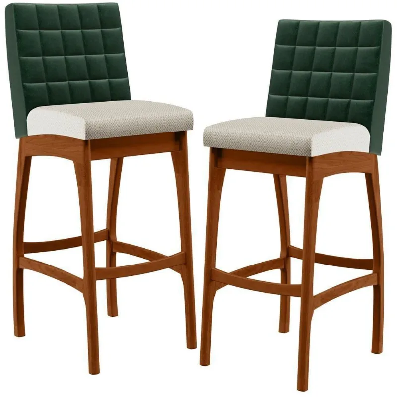 Kit 02 Banquetas Altas Mila B04 Facto Verde Musgo Champagne - Lyam Decor