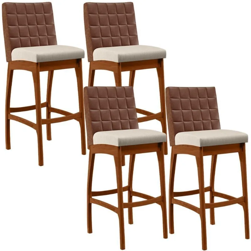 Kit 04 Banquetas Altas Mila Marrom Linho Cru - Lyam Decor