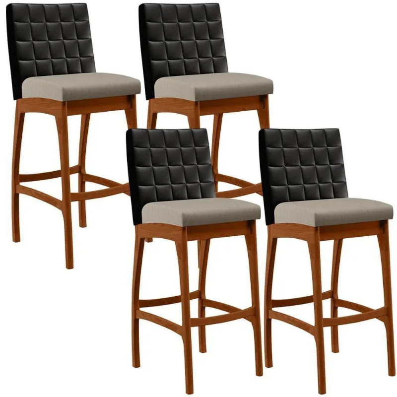 Kit 04 Banquetas Altas Cozinha B04 Preto Bege - Lyam Decor