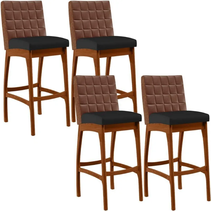 Kit 04 Banquetas Altas Mila Marrom Corano Preto - Lyam Decor