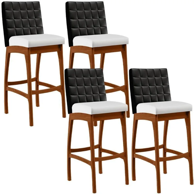 Kit 04 Banquetas Altas Cozinha Mila B04 Preto Corano Branco - Lyam Decor