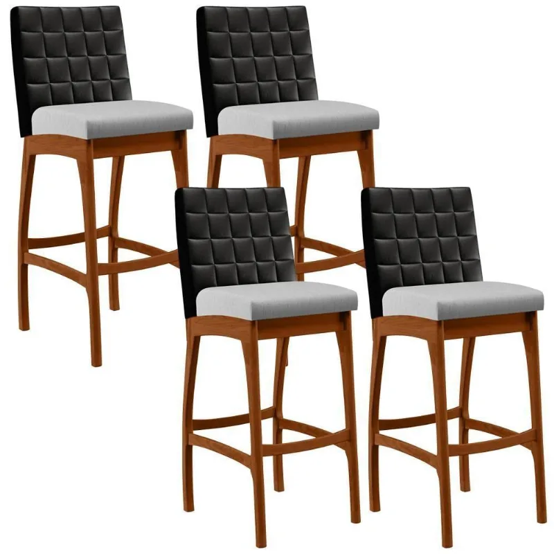Kit 04 Banquetas Altas Cozinha Mila B04 Preto Linho Cinza - Lyam Decor