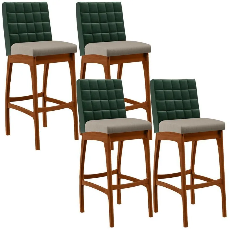 Kit 04 Banquetas Altas Cozinha B04 Verde Musgo Bege - Lyam Decor