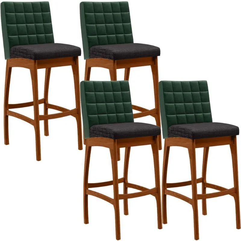 Kit 04 Banquetas Altas Cozinha B04 Verde Musgo Chumbo - Lyam Decor