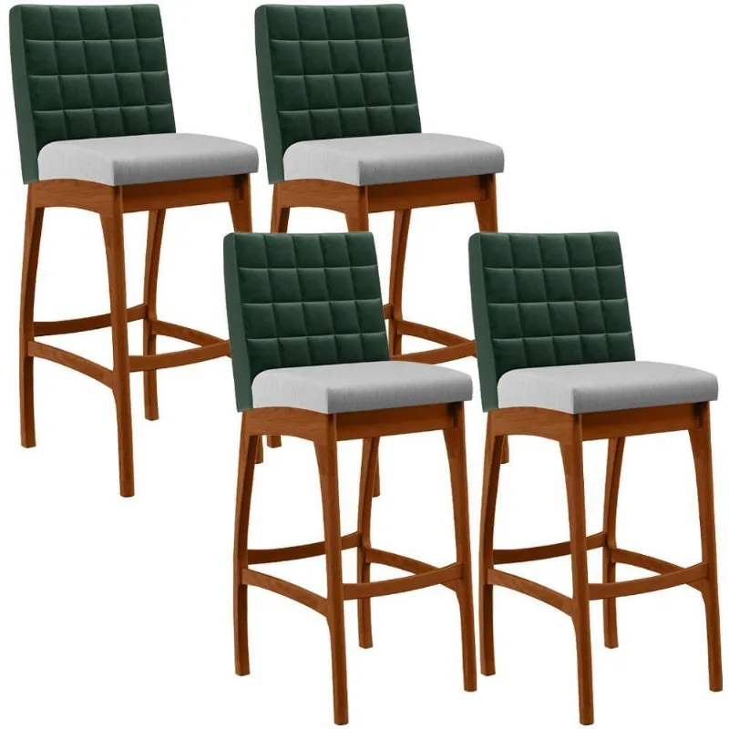 Kit 04 Banquetas Altas Cozinha B04 Verde Musgo Cinza - Lyam Decor