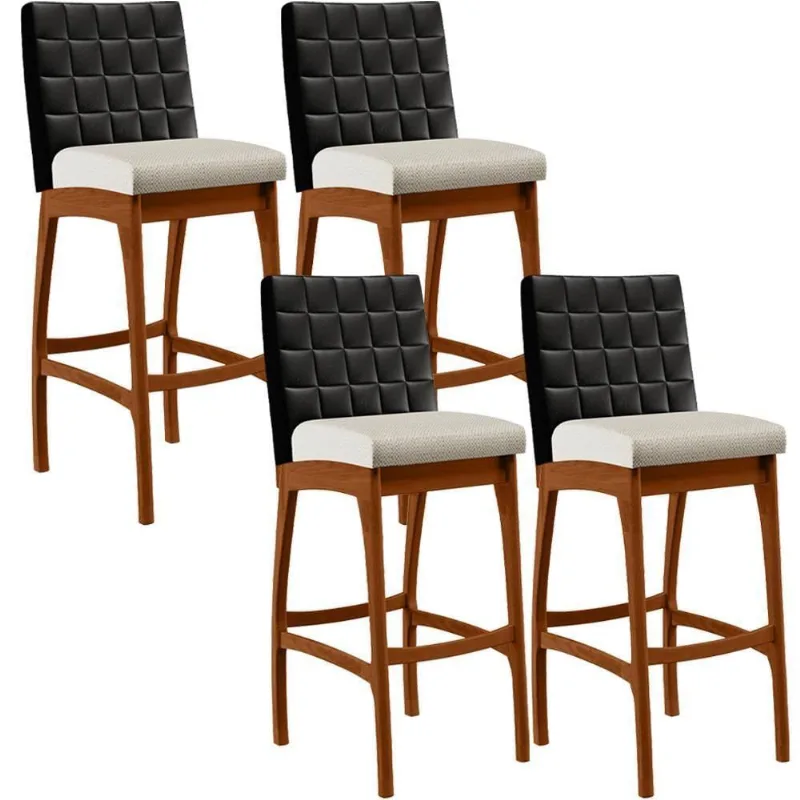 Kit 04 Banquetas Altas B04 Preto Champagne - Lyam Decor