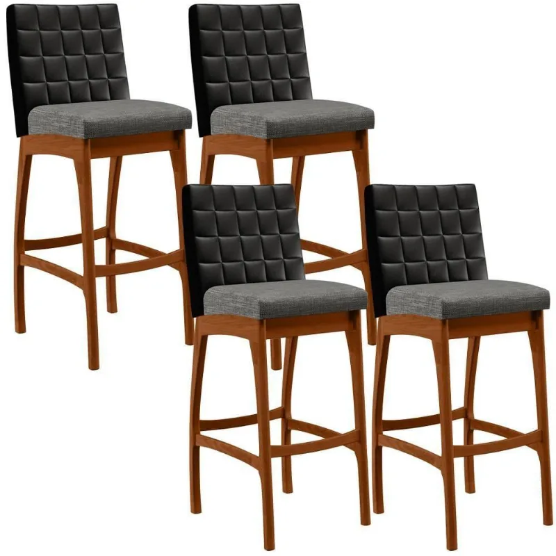 Kit 04 Banquetas Altas B04 Preto Cinza Escuro - Lyam Decor