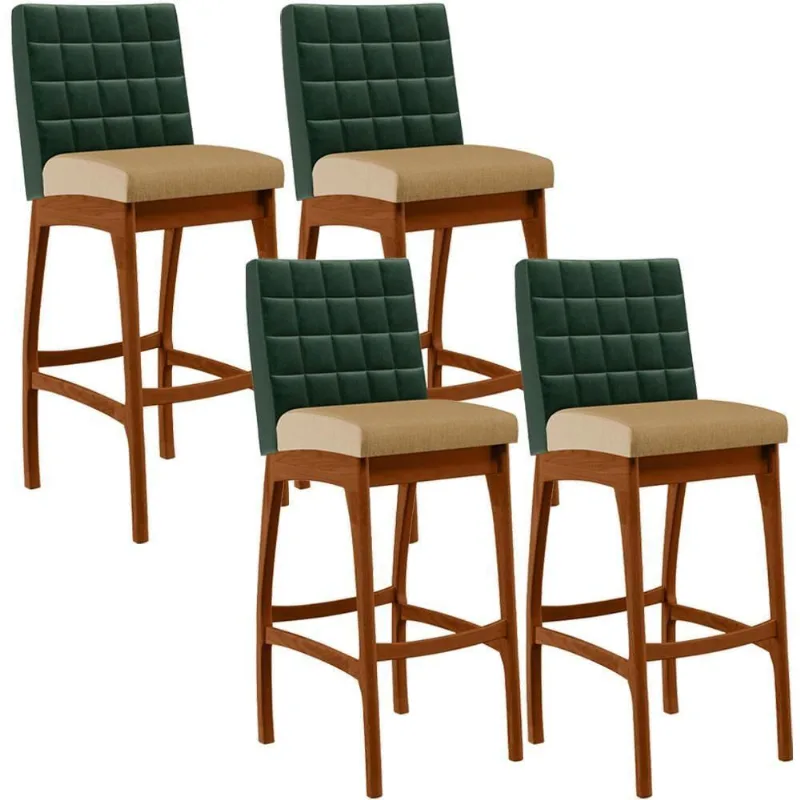 Kit 04 Banquetas Altas B04 Verde Musgo Bege Escuro - Lyam Decor