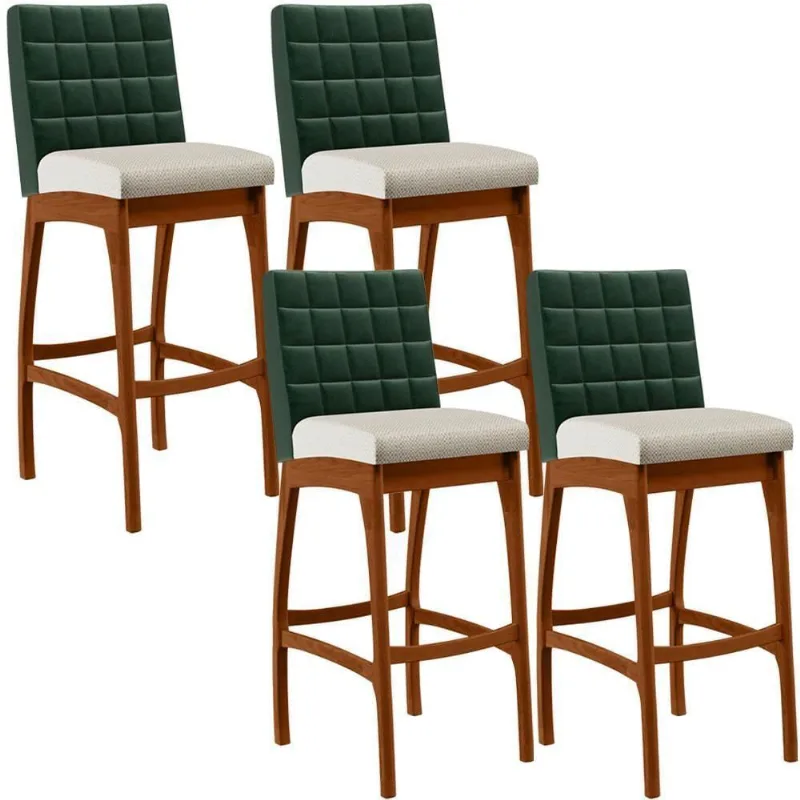 Kit 04 Banquetas Altas B04 Verde Musgo Champagne - Lyam Decor
