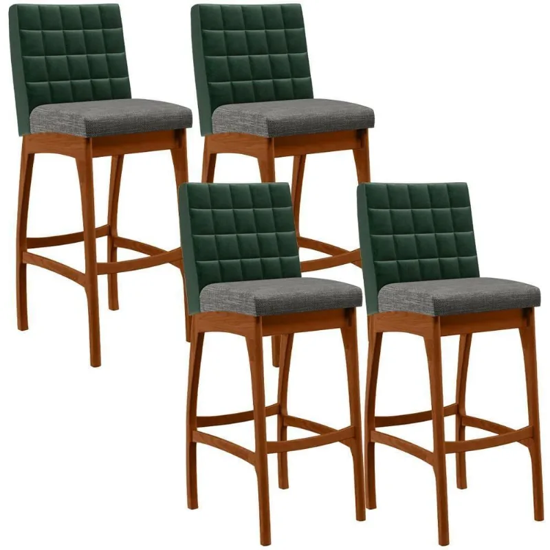 Kit 04 Banquetas Altas B04 Verde Musgo Cinza Escuro - Lyam Decor