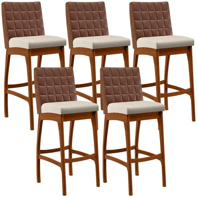 Kit 05 Banquetas Altas Cozinha Sala De Jantar Fixa Mila B04 Couríssimo Marrom Linho Cru - Lyam Decor