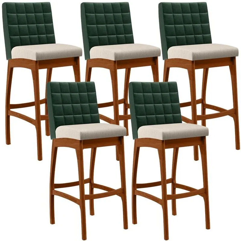 Kit 05 Banquetas Altas Cozinha Sala De Jantar Fixa Mila B04 Facto Verde Musgo Linho Cru - Lyam Decor