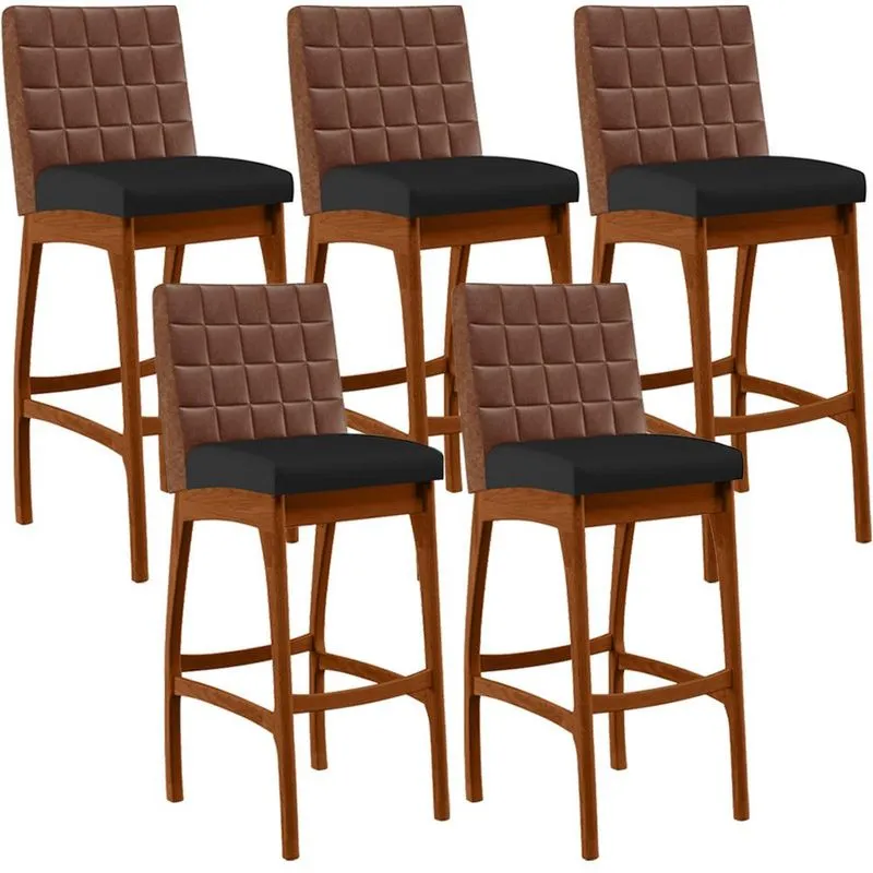 Kit 05 Banquetas Altas Cozinha Sala Jantar Fixa Mila B04 Couríssimo Marrom Corano Preto - Lyam Decor