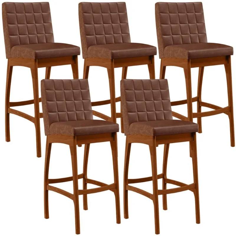 Kit 05 Banquetas Altas Para Cozinha Sala De Jantar Fixa Mila B04 Couríssimo Marrom - Lyam Decor - Lyam Decor