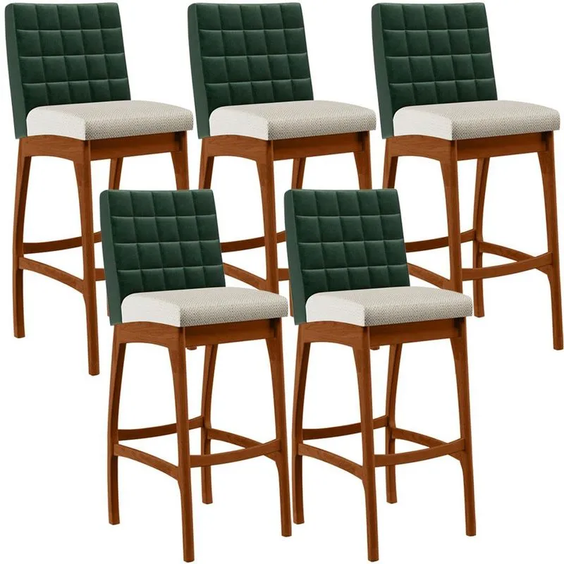Kit 05 Banquetas Altas Sala De Jantar Fixa Mila B04 Facto Verde Musgo Linho Champagne - Lyam Decor