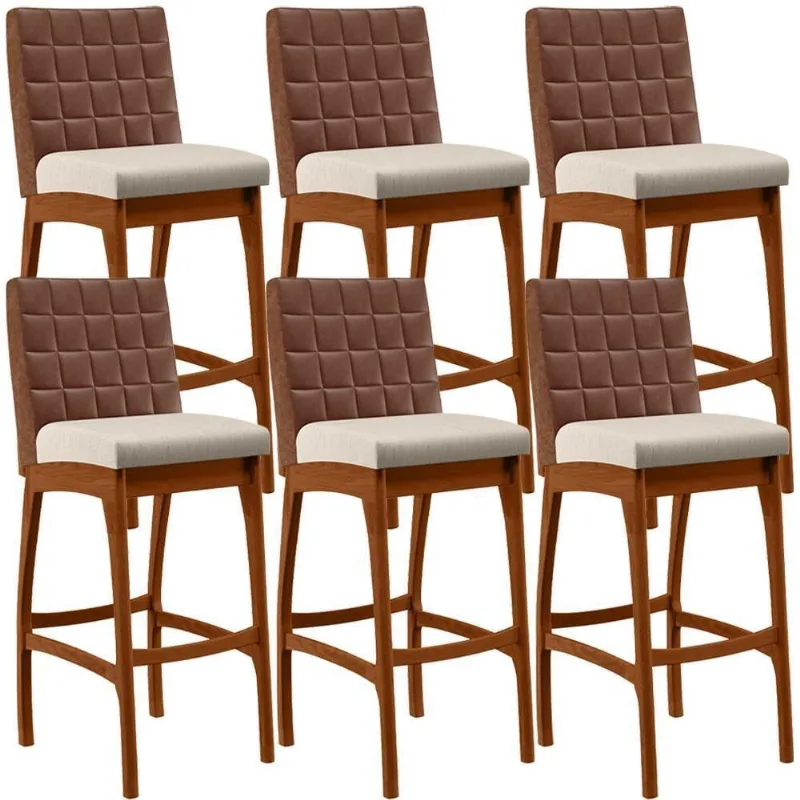 Kit 06 Banquetas Altas Mila Marrom Linho Cru - Lyam Decor