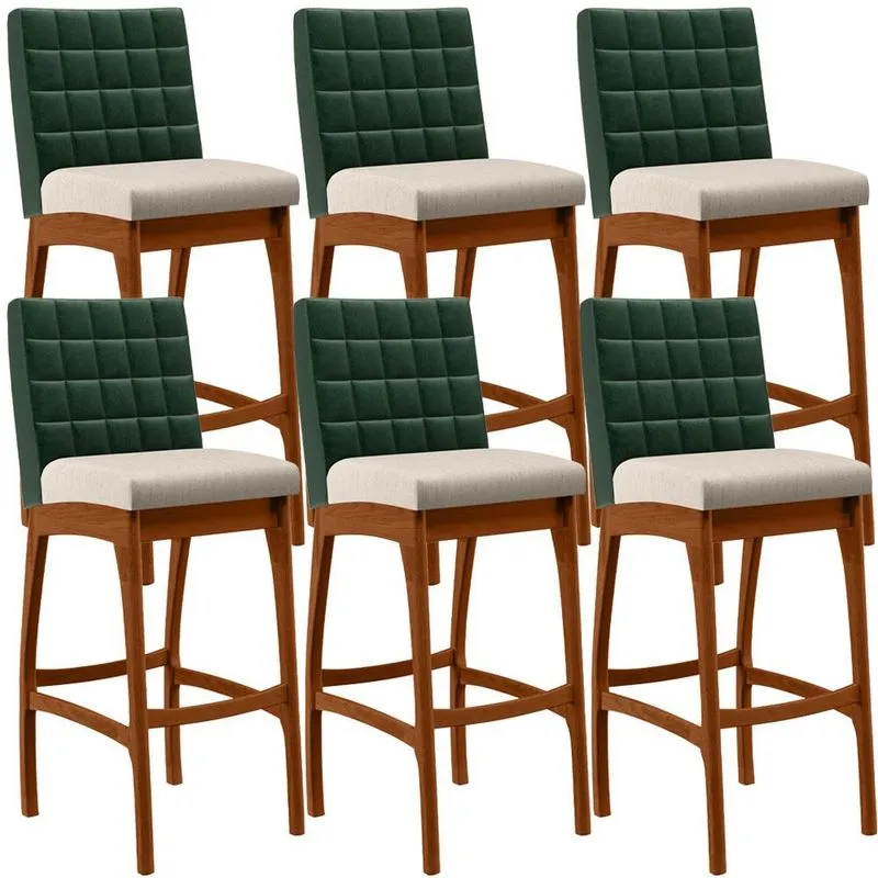 Kit 06 Banquetas Altas Cozinha Sala De Jantar Fixa Mila B04 Facto Verde Musgo Linho Cru - Lyam Decor