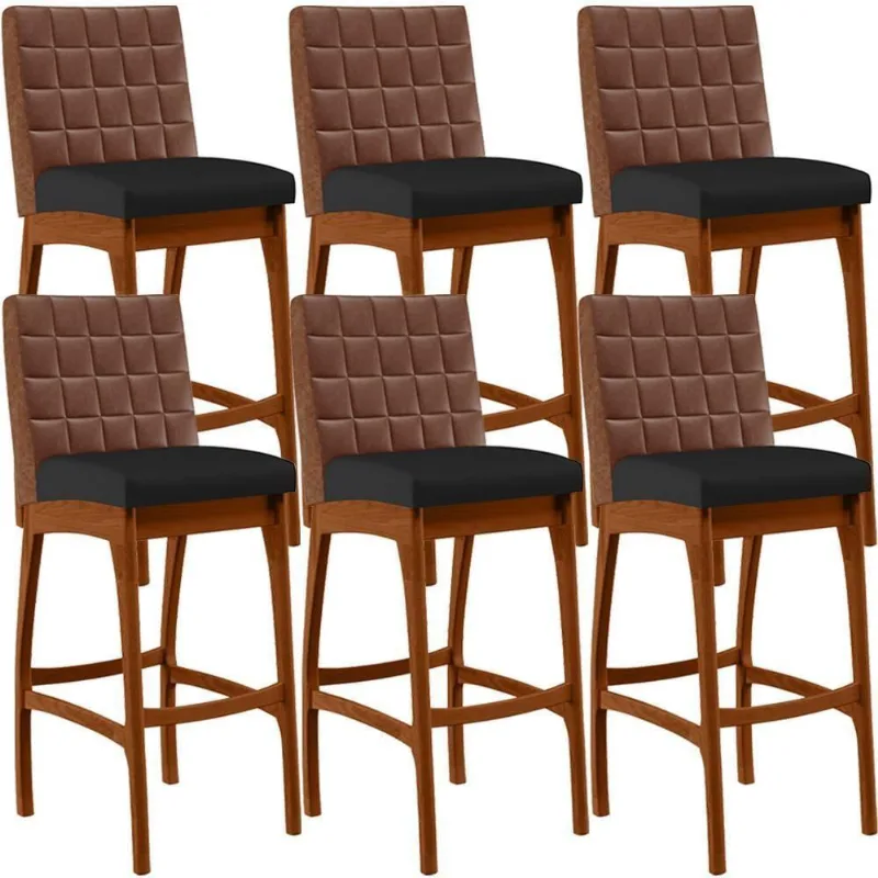 Kit 06 Banquetas Altas Mila Marrom Corano Preto - Lyam Decor