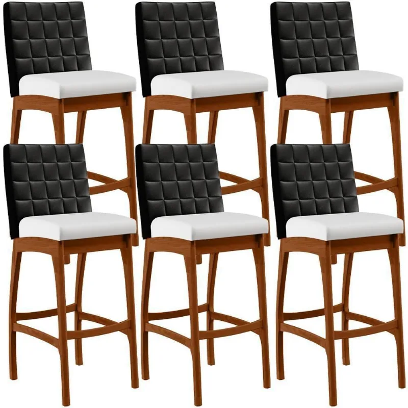Kit 06 Banquetas Altas Mila Preto Corano Branco - Lyam Decor