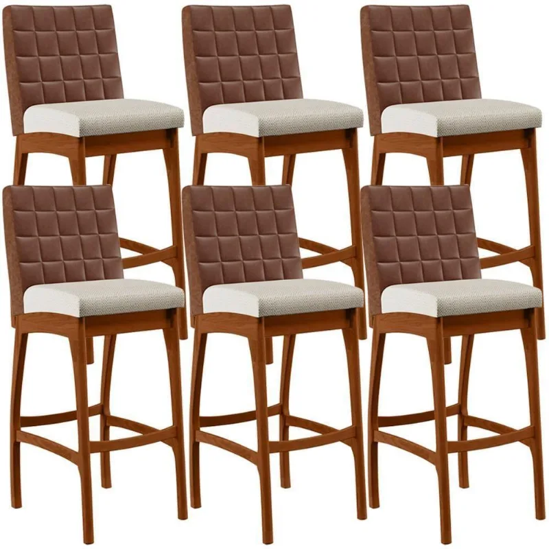 Kit 06 Banquetas Altas Mila Marrom Linho Champagne - Lyam Decor