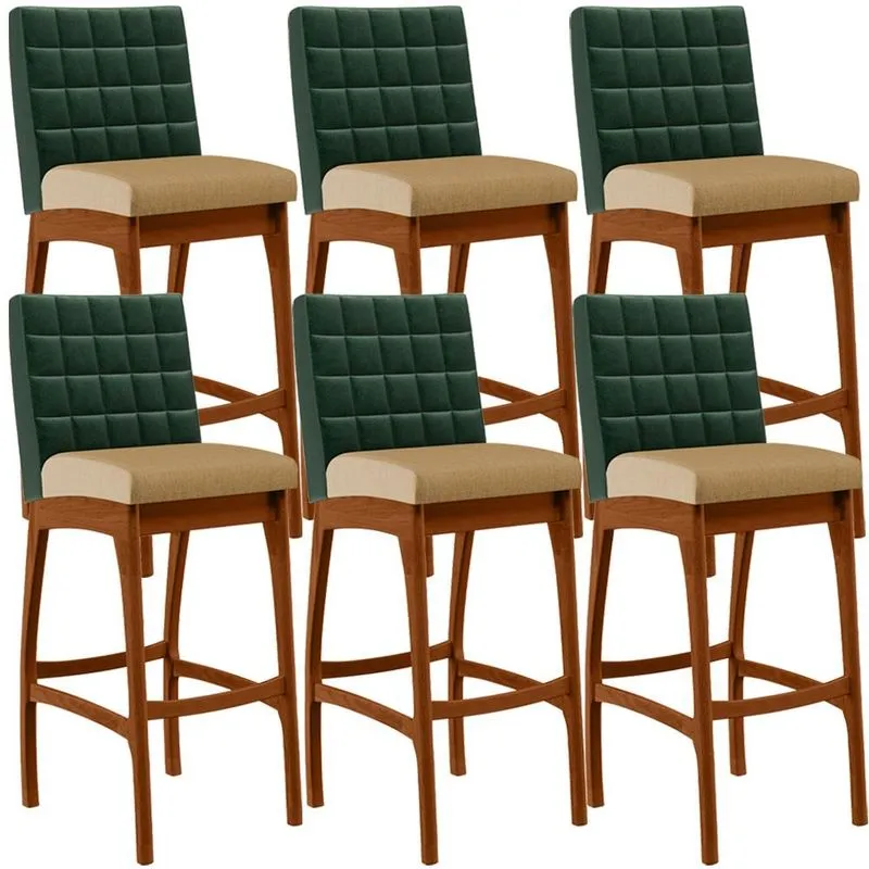 Kit 06 Banquetas Altas Sala De Jantar Fixa Mila B04 Facto Verde Musgo Linho Bege Escuro - Lyam Decor