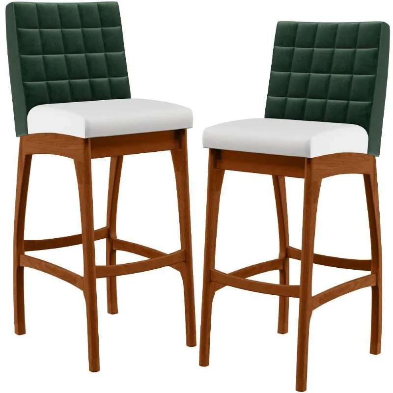 Kit 2 Banquetas Altas Mila Facto Verde Musgo Corano Branco - Lyam Decor