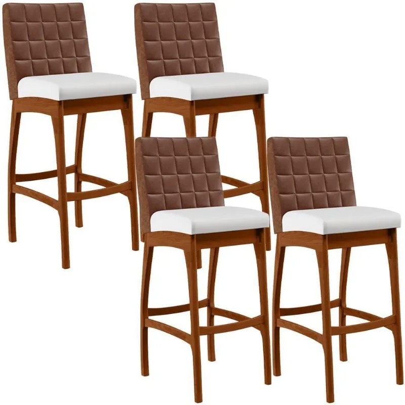 Kit 4 Banquetas Altas Mila Marrom Corano Branco - Lyam Decor