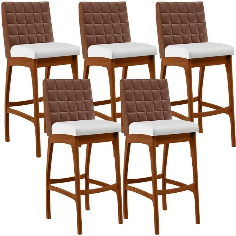 Kit 5 Banquetas Altas Mila Marrom Corano Branco - Lyam Decor