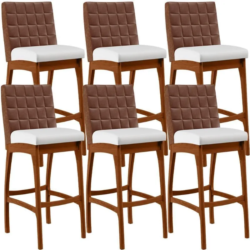 Kit 6 Banquetas Altas Mila Marrom Corano Branco - Lyam Decor